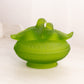 Vintage Westmoreland Glass Oval Satin Green Birds in Love on Nest Lidded Dish