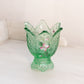 Vintage Fenton Green Glass Handpainted 2-Way Floral Candleholder