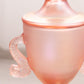 Vintage Fenton Velva Rose Pink Glass Dolphin Handle Lidded Footed Jar