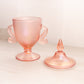 Vintage Fenton Velva Rose Pink Glass Dolphin Handle Lidded Footed Jar