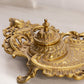 Vintage Large Ornate Brass Inkwell with White Ceramic Insert