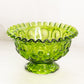 Vintage Medium Green Glass Moon and Star Crimped Edge Footed Bowl