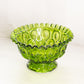 Vintage Medium Green Glass Moon and Star Crimped Edge Footed Bowl