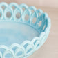 Antique Challinor Taylor & Co Blue Milk Glass Lattice Edge Dish