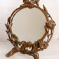 Antique Circular Bronze Tone Standing Metal Mirror with Floral Designs