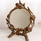 Antique Circular Bronze Tone Standing Metal Mirror with Floral Designs