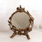 Antique Circular Bronze Tone Standing Metal Mirror with Floral Designs