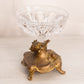 Antique Clear Glass Stemmed Dish Gold Tone Floral Base