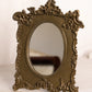 Antique Dark Gold Tone Metal Standing Mirror with Ornate Designs