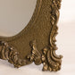 Antique Dark Gold Tone Metal Standing Mirror with Ornate Designs