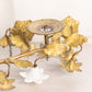 Antique Gold Tone Metal and Opaline Glass Floral Hanging Candelabra