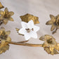 Antique Gold Tone Metal and Opaline Glass Floral Hanging Candelabra