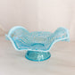 Antique Medium Blue Opalescent Glass Shell Footed Open Dish