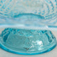 Antique Medium Blue Opalescent Glass Shell Footed Open Dish