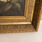 Antique Moody Pink White Black Floral Painting with Ornate Gold Tone Frame