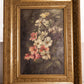 Antique Moody Pink White Black Floral Painting with Ornate Gold Tone Frame