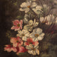 Antique Moody Pink White Black Floral Painting with Ornate Gold Tone Frame