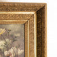 Antique Moody Pink White Black Floral Painting with Ornate Gold Tone Frame