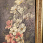 Antique Moody Pink White Black Floral Painting with Ornate Gold Tone Frame