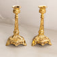 Antique Ornate Floral Gold Tone Metal Candlesticks (Set of 2)