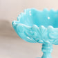 Antique French Portieux Vallerysthal Blue Milk Glass Ornate Compote