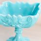 Antique French Portieux Vallerysthal Blue Milk Glass Ornate Compote