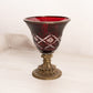 Antique Ruby Red and Clear Cut Glass Goblet with Brass Details