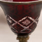 Antique Ruby Red and Clear Cut Glass Goblet with Brass Details