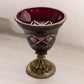 Antique Ruby Red and Clear Cut Glass Goblet with Brass Details