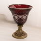 Antique Ruby Red and Clear Cut Glass Goblet with Brass Details