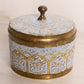 Blue Enameled Circular Brass Lidded Jar with Pink Floral Designs