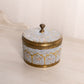 Blue Enameled Circular Brass Lidded Jar with Pink Floral Designs