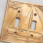 Brass Double Dual Switch Wallplate Cover with Sailboat and Seagull