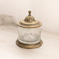 Clear Cut Glass and Brass Lidded Jar with Ornate Details