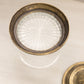 Clear Cut Glass and Brass Lidded Jar with Ornate Details