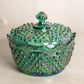 Fenton Dark Green Iridescent Glass Hobnail Lidded Dish