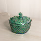 Fenton Dark Green Iridescent Glass Hobnail Lidded Dish