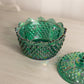 Fenton Dark Green Iridescent Glass Hobnail Lidded Dish