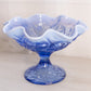 Fenton Large Blue Opalescent Glass Water Lily Compote with Ruffle Edge