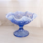 Fenton Large Blue Opalescent Glass Water Lily Compote with Ruffle Edge