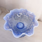 Fenton Large Blue Opalescent Glass Water Lily Compote with Ruffle Edge