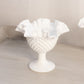 Fenton White Milk Glass Hobnail Compote Candleholder with Ruffle Edge