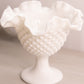 Fenton White Milk Glass Hobnail Compote Candleholder with Ruffle Edge