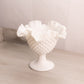 Fenton White Milk Glass Hobnail Compote Candleholder with Ruffle Edge
