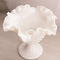 Fenton White Milk Glass Hobnail Compote Candleholder with Ruffle Edge