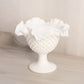 Fenton White Milk Glass Hobnail Compote Candleholder with Ruffle Edge