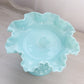 Vintage Fenton Medium Turquoise Milk Glass Hobnail Ruffled Compote