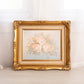 Horizontal Peachy Pink Light Blue Floral Painting w/ Ornate Gold Frame