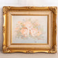 Horizontal Peachy Pink Light Blue Floral Painting w/ Ornate Gold Frame
