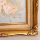 Horizontal Peachy Pink Light Blue Floral Painting w/ Ornate Gold Frame